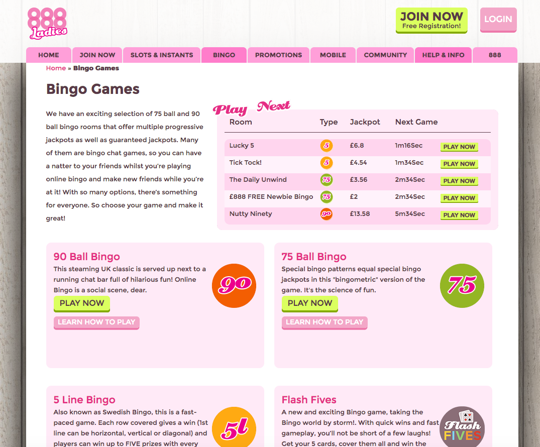 888 Ladies bingo rooms